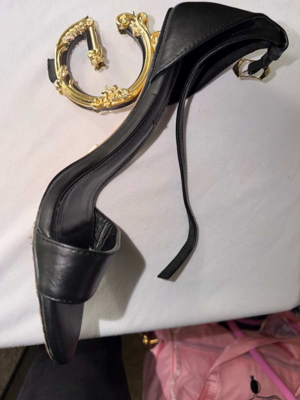 Dolce & Gabbana Black Leather Ankle-Strap Sandals with Gold Hardware